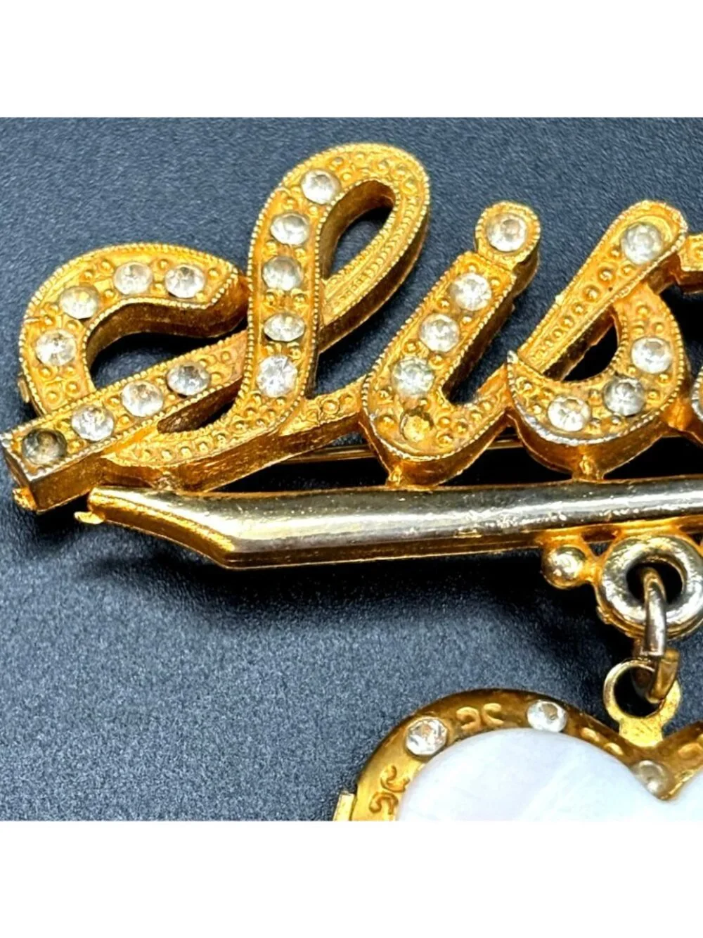 WWII Army Signal Corps Sweetheart Locket Brooch Pin Kinney Mother of Pearl